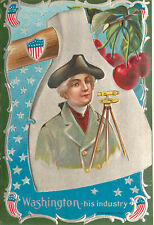 George Washington Patriotic Postcard Axe American Flag Shield Surveyors Transit picture