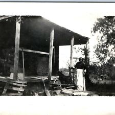c1910s Black or Native American Woman Cabin RPPC House Dog Real Photo PC A128 picture
