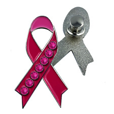 Pink Ribbon with 7 pink rhinestone crystals Breast Cancer Awareness Pin picture