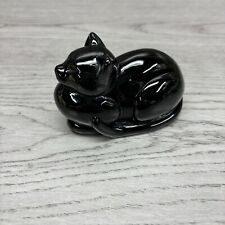Vintage Black Art Glass Sitting Cat Figurine/Paperweight Black Glass Hallmark picture