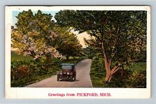 Pickford MI-Michigan, Greetings Scenic Roadway Period Car c1929 Vintage Postcard picture