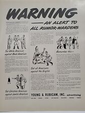 1942 Young & Rubicam Fortune WW2 Print Advertising Agency Rumor-Wardens picture