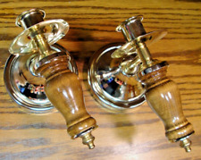 Set (2) Wood & Gold-Tone Metal Wall Candle Holder Sconces Vintage Home Decor Y19 picture