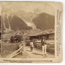 French Farmers Chamonix Valley Stereoview c1900 Le Brevent Mountain Alps A2447 picture