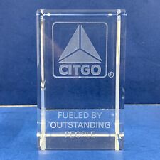 Vintage Citgo Beveled Edge Etched Crystal Paperweight Program Award *No Box* picture