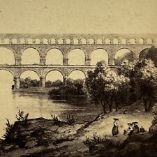 Antique CDV Filler Photograph Pont du Gard Bridge France Illustration picture