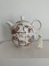 Bits and Pieces Owls Tea For One Porcelain Teapot and Cup Original Tassle NWOB picture