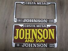 LINCOLN DEALERSHIP Vtg PAIR Metal License Plate Frame Johnson and Son Costa Mesa picture