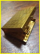 Vintage Cigarette Case Unfiltered Brass Gold Color Etched Geometric Push Button picture