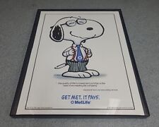 Snoopy Peanuts Met Life Insurance 1991 Print Ad Framed 8.5x11  picture