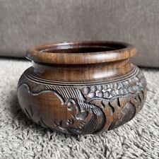 Hand Carved Wooden Bowl with Animal Design Safari Rare Vintage picture