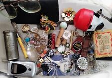 Epitome of a Vintage Junk Lot Jewelry Antique Tin Watch Fishing Reel Motorola picture