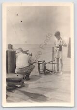 1938 Black And White Photo Of Of Two People On Boat Dock Ocean City, Maryland picture