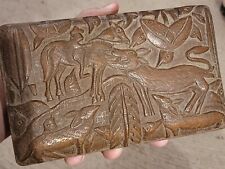 Vintage Hand Carved Hinged Wood Jewelry Trinket Box Various Animals Nice Old Box picture