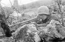 WWII B&W Photo US Soldier with Browning Automatic Rifle BAR  WW2 World War /1301 picture