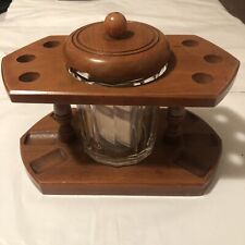 Vintage A dun-rite Genuine Walnut Pipe Holder Stand Rack Glass Tobacco Humidor picture