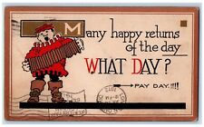 1912 Man Costume Pay Day Accordian Webster Massachusetts MA Antique Postcard picture