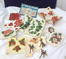 Vintage Vogart Fabric Iron On Appliques ~ Lady & Tramp Roses Ivy Strawberry Bee picture