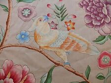 BY YD CLARENCE HOUSE LES OISEAUX ENCHANTES BIRD PRINT SILK ITALIAN RATTI GREIGE  picture