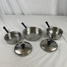 Vintage Lustre Craft USA Cookware 5 Piece Pots Pan Colander Strainer 18-8 Steel picture