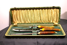 Gregory Bros Stag Handle Knife Bee Hive Sheffield Meat Carving Cutlery Set picture