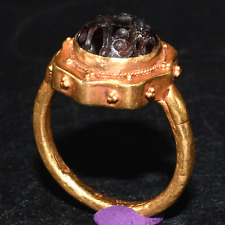 Genuine Ancient Roman Gold Ring with Garnet Stone Intaglio Ca. 1st Century AD picture