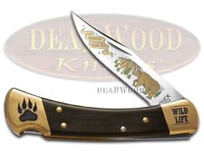 Buck 110 Wild Life Series Bear Folding Hunter Knife Ebony Wood 420HC Stainless picture