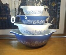 Vintage Pyrex Mixing Bowls COLONIAL MIST Blue White Cinderella 441 442 443 444 picture