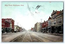 1910 Main Street Business Section Hutchinson Kansas KS Posted Carriages Postcard picture