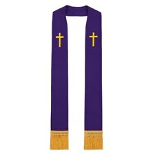 Priest Purple Stole Pastor Clergy Stole with Golden Cross Embroidery Fringe picture