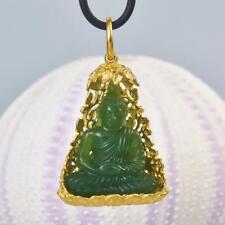 Buddha Image Gold Vermeil Sterling Bodhi Tree Green Chalcedony Pendant 12.63 g picture