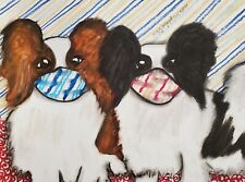 PAPILLON Quarantine White Red Black Dog Art PRINT of KSams Painting picture
