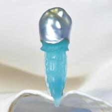 Spectacular Jellyfish South Sea Baroque Pearl & Blue Chalcedony Carving 4.06 g picture