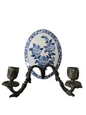 Vintage Maitland Smith Blue White Floral Chinoiserie Double Candle Wall... picture