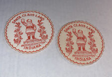 2 Vintage Santa Claus Land Indiana Souvenir Coasters Japan Made Embossed Cloth picture