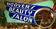 large double sided porcelain neon sign Hoovers beauty supply vintage on stand picture