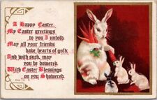 Vintage 1910s EASTER Postcard White Rabbit Mama w/ Baby Bunnies / Carrots picture