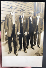 1904-1920's CYKO RPPC 4 Well Dressed Men Lads w/ Hats Photo Portrait Postcard picture