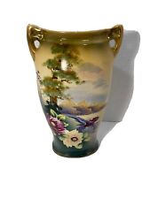 Vintage 1930’s Miyako Japan Handpainted 10” Vase- Floral Landscape picture