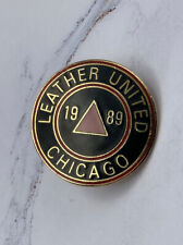 Vintage c1989 LEATHER UNITED Chicago Lapel Hat Pin: Multicolor ~1 1/4