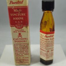 Vintage Tincture Iodine Medicine Bottle Poison Skull Crossbones Puretest W Box picture