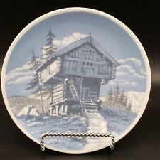 Vintage Porsgrund Norway Decorative Plate Stabbur Cabin Mountain Scene Blue picture