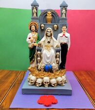 Santa Muerte Statue With Jesus Malverde & San Judas White Grim Reaper Sitting  picture