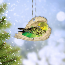 Green and Yellow Parakeet sleep Angle wing Christmas ornament, Memorial gift picture