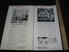 OVALTINE 1935,1937 (2 items) CAN'T SLEEP print ad PROOF single sided,good health picture