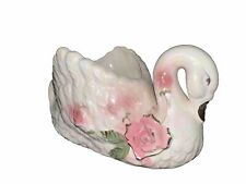 Swan Planter Vintage Gorgeous white pearl Ceramic with Pink Roses picture