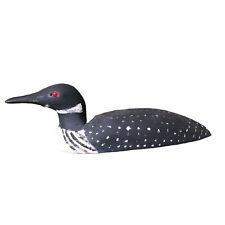 Hand Carved Hand Painted Primitive Wooden Common Loon Black White Glass Eyes picture