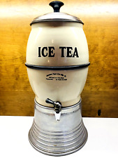 Vintage Rare Enameled 4 Gallon Ice Tea Dispenser W/Aluminum Stand & Lid 22