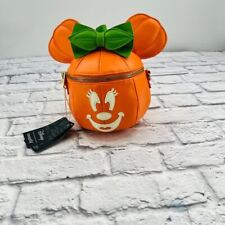 NEW LoungeFly Disney Glow Face Pumpkin Minnie Cross Body Bag Orange Zipper picture