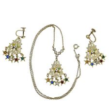 Vintage Art Deco Eastern Star Masonic Jewelry Set Pendant Necklace Earrings picture
